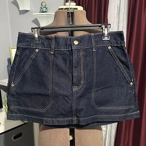 Dark Wash Denim Mini Skirt - Navy Blue